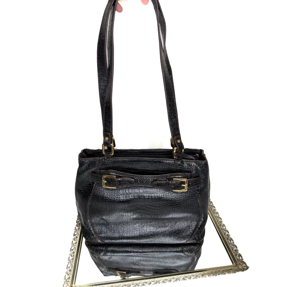 Vintage Etienne Aigner Brown embossed crocodile leather handbag purse shoulder b